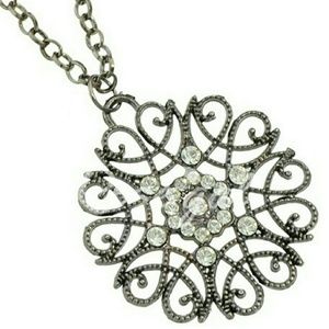 🌹Gunmetal CZ Studded Filigree Necklace